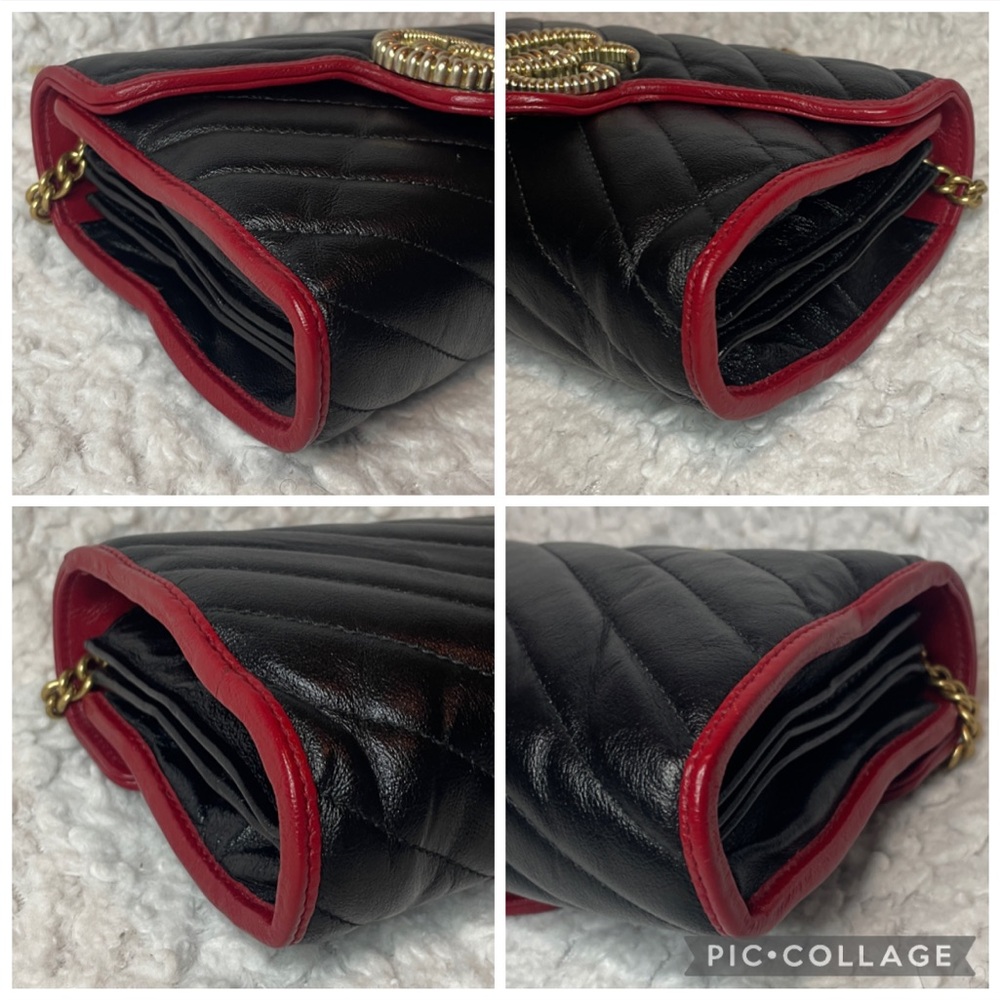 Gucci Torchon Marmont Quilted Leather Wallet on Chain WOC Bag Clutch Black/Red - Picture 10 of 17